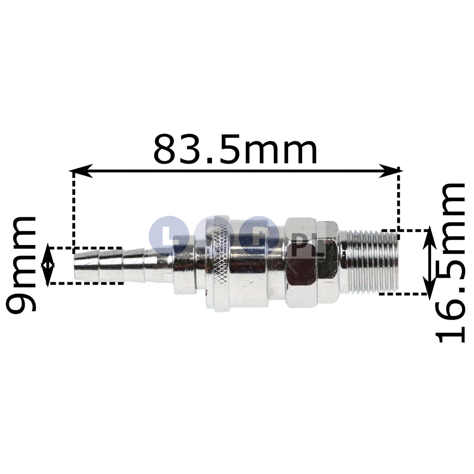 Szybkozłączka do termoregulacji form wtryskowych ½” na przewód 9mm gwint 16.5mm 7/16”