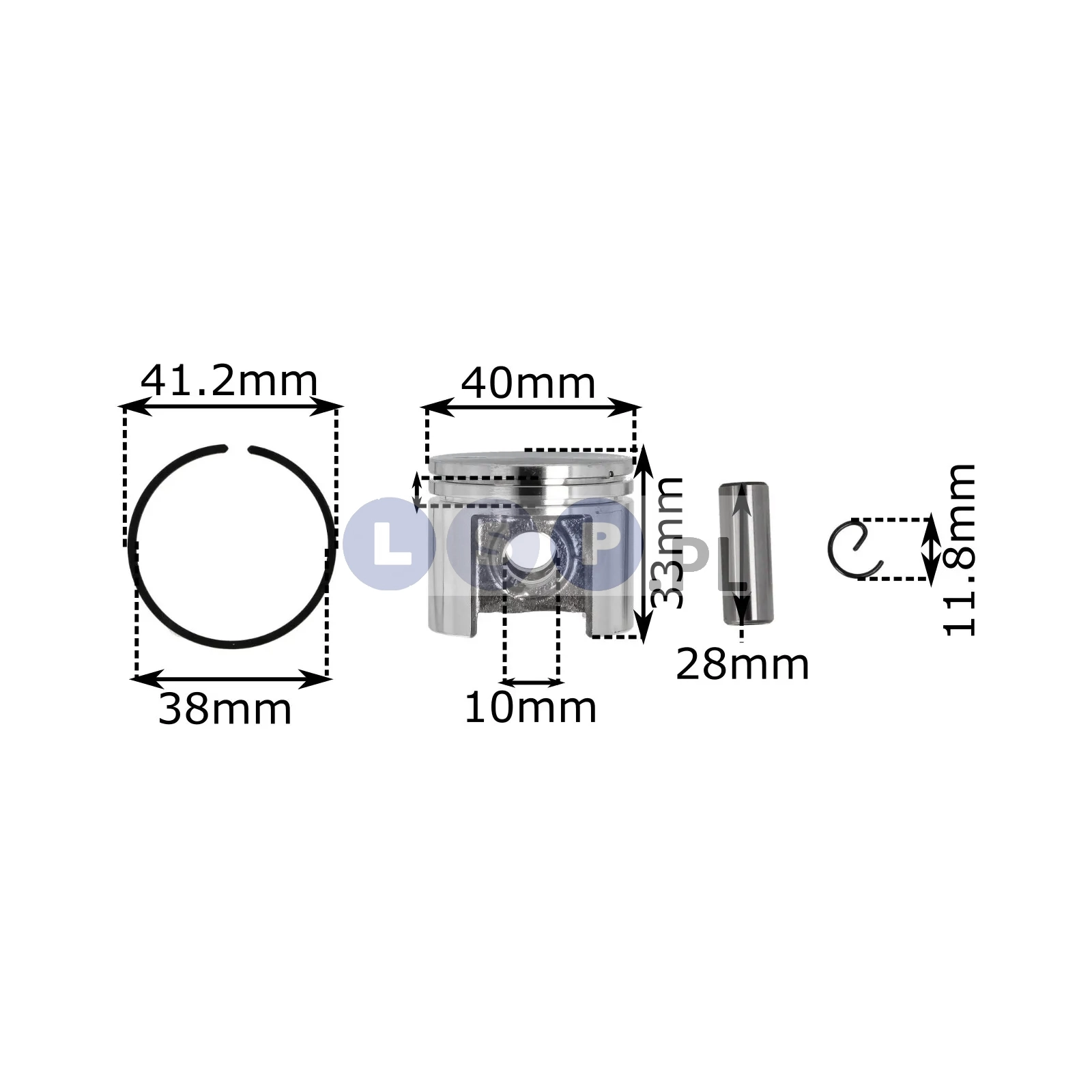 Tłok pierścienie zawleczki Stihli MS230 40mm 10mm