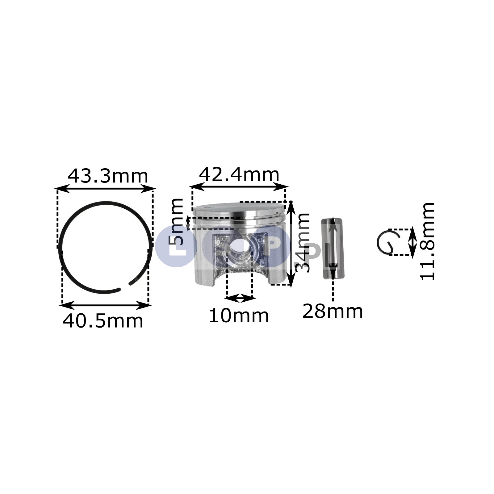 Tłok pierścienie zawleczki Stihl MS250 42,5mm 10mm