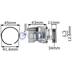 Tłok pierścienie zawleczki do piły spalinowej 43mm 11mm