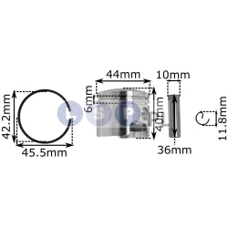 Zestaw naprawczy do kos tłok 44 mm sworzeń 10mm zawleczki