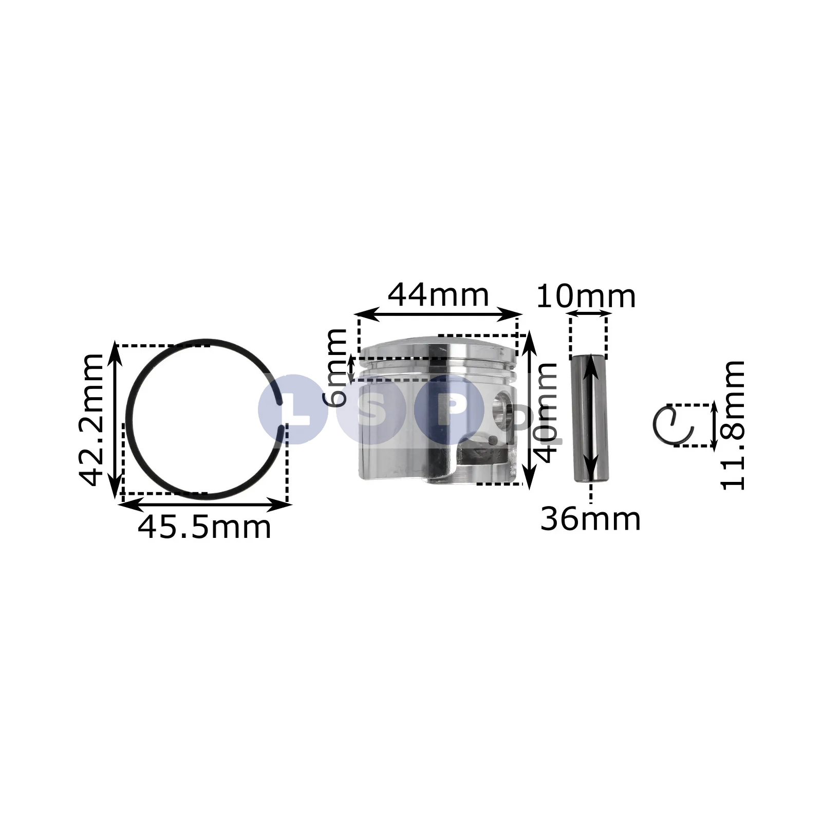 Zestaw naprawczy do kos tłok 44 mm sworzeń 10mm zawleczki