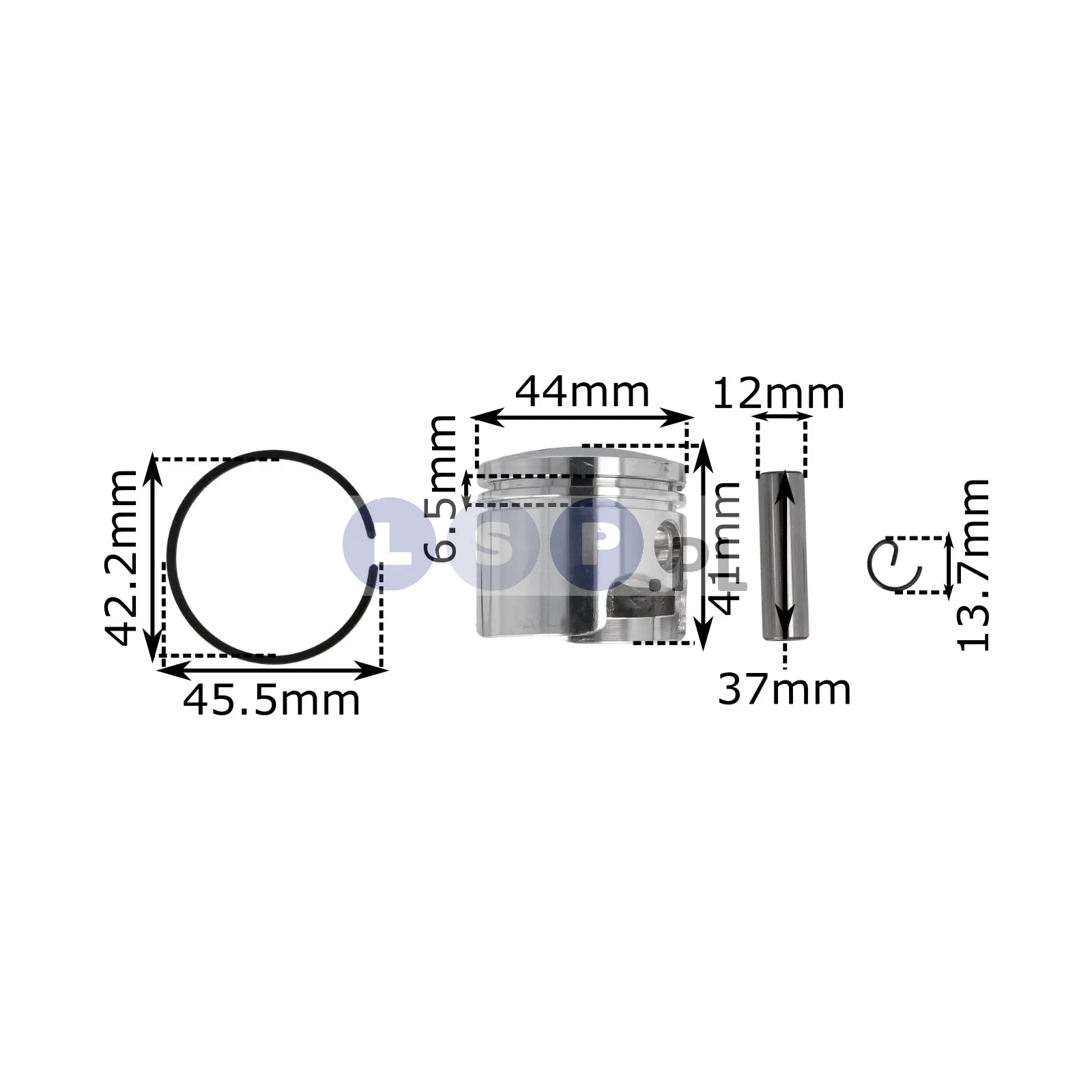 Zestaw naprawczy do kos tłok 44 mm sworzeń 12mm zawleczki