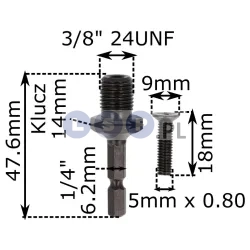 Przelotka 1/4'' hex na 3/8'' gwint adapter do wkrętarki zakrętarki