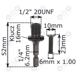 Przelotka 1/4'' hex na 1/2'' gwint adapter do wkrętarki zakrętarki
