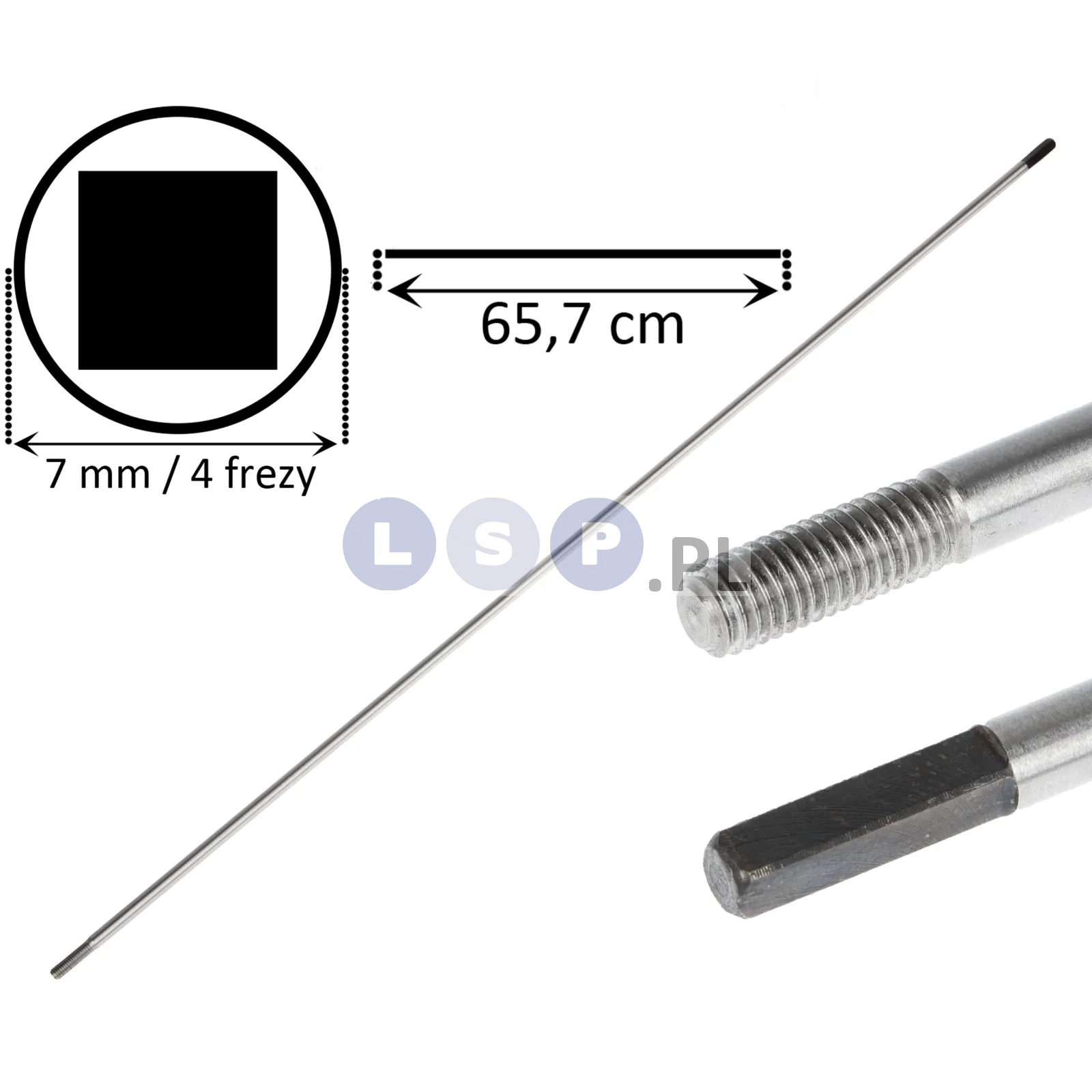 Wałek napędowy oś kosy spalinowej wał 4 frezy KWADRAT 7 mm 65,7 CM