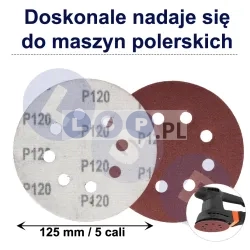 PAPIER ŚCIERNY 125 KRĄŻKI SAMOPRZYLEPNE NA RZEP Z OTWORAMI P120 X10