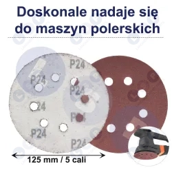 PAPIER ŚCIERNY 125 KRĄŻKI SAMOPRZYLEPNE NA RZEP Z OTWORAMI P24 X10