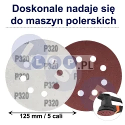 PAPIER ŚCIERNY 125 KRĄŻKI SAMOPRZYLEPNE NA RZEP Z OTWORAMI P320 X10