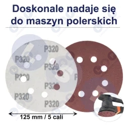 PAPIER ŚCIERNY 125 KRĄŻKI SAMOPRZYLEPNE NA RZEP Z OTWORAMI P320 X10