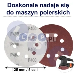 PAPIER ŚCIERNY 125 KRĄŻKI SAMOPRZYLEPNE NA RZEP Z OTWORAMI P400 X10