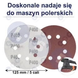 PAPIER ŚCIERNY 125 KRĄŻKI SAMOPRZYLEPNE NA RZEP Z OTWORAMI P400 X10