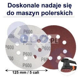 PAPIER ŚCIERNY 125 KRĄŻKI SAMOPRZYLEPNE NA RZEP Z OTWORAMI P600 X10