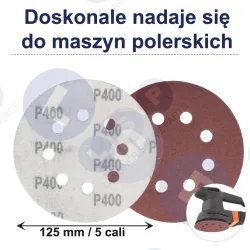 PAPIER ŚCIERNY 125 KRĄŻKI SAMOPRZYLEPNE NA RZEP Z OTWORAMI P400 X50