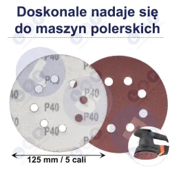 PAPIER ŚCIERNY 125 KRĄŻKI SAMOPRZYLEPNE NA RZEP Z OTWORAMI P400 X50