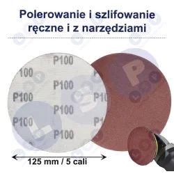 PAPIER ŚCIERNY 125 KRĄŻKI SAMOPRZYLEPNE NA RZEP DO SZLIFIERKI P100 X10