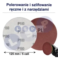 PAPIER ŚCIERNY 125 KRĄŻKI SAMOPRZYLEPNE NA RZEP DO SZLIFIERKI P180 X10