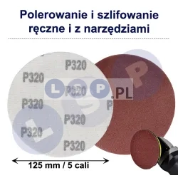 PAPIER ŚCIERNY 125 KRĄŻKI SAMOPRZYLEPNE NA RZEP DO SZLIFIERKI P320 X10