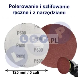 PAPIER ŚCIERNY 125 KRĄŻKI SAMOPRZYLEPNE NA RZEP DO SZLIFIERKI P600 X10