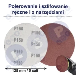 PAPIER ŚCIERNY 125 KRĄŻKI SAMOPRZYLEPNE NA RZEP DO SZLIFIERKI P150 X50