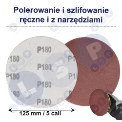 PAPIER ŚCIERNY 125 KRĄŻKI SAMOPRZYLEPNE NA RZEP DO SZLIFIERKI P180 X50