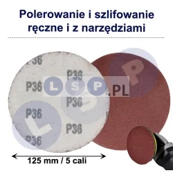 PAPIER ŚCIERNY 125 KRĄŻKI SAMOPRZYLEPNE NA RZEP DO SZLIFIERKI P36 X50