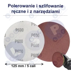 PAPIER ŚCIERNY 125 KRĄŻKI SAMOPRZYLEPNE NA RZEP DO SZLIFIERKI P600 X50
