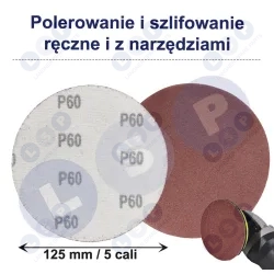 PAPIER ŚCIERNY 125 KRĄŻKI SAMOPRZYLEPNE NA RZEP DO SZLIFIERKI P60 X50
