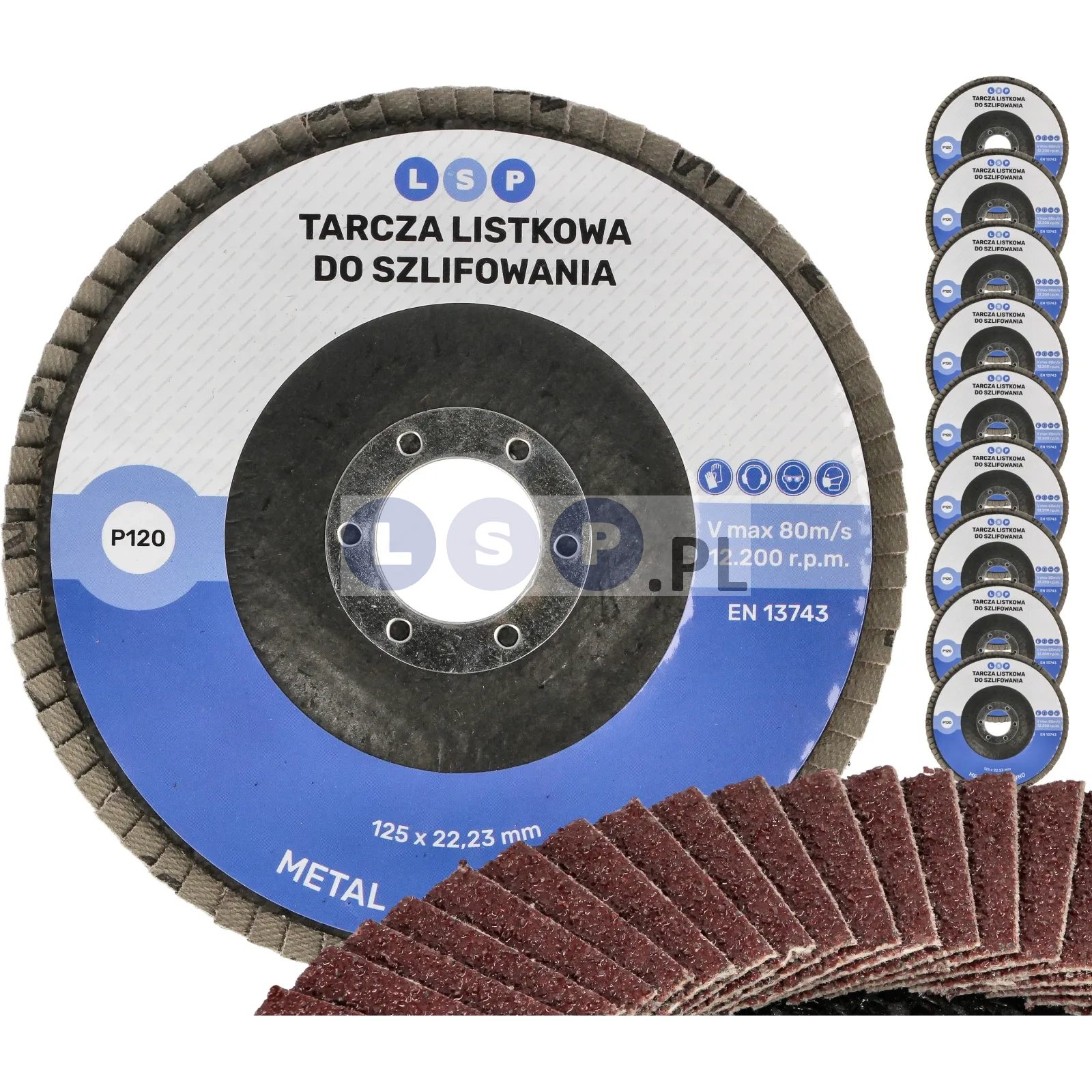 Tarcza listkowa 125 P120 ścierna lamelkowa do szlifowania DREWNO METAL STAL 10 szt