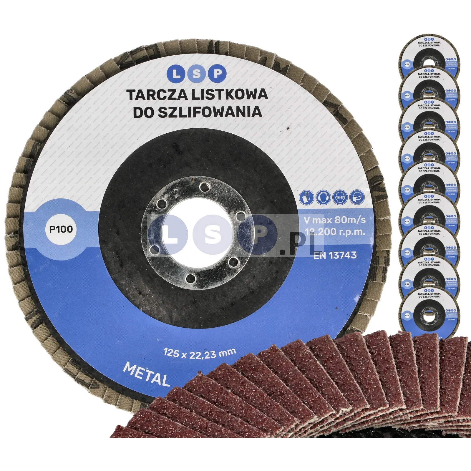 Tarcza listkowa 125 P100 ścierna lamelkowa do szlifowania DREWNO METAL STAL 10 szt