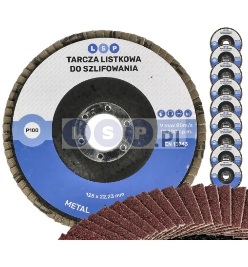 Tarcza listkowa 125 P100 ścierna lamelkowa do szlifowania DREWNO METAL STAL 10 szt