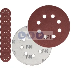 PAPIER ŚCIERNY 125 KRĄŻKI SAMOPRZYLEPNE NA RZEP Z OTWORAMI P40 X10