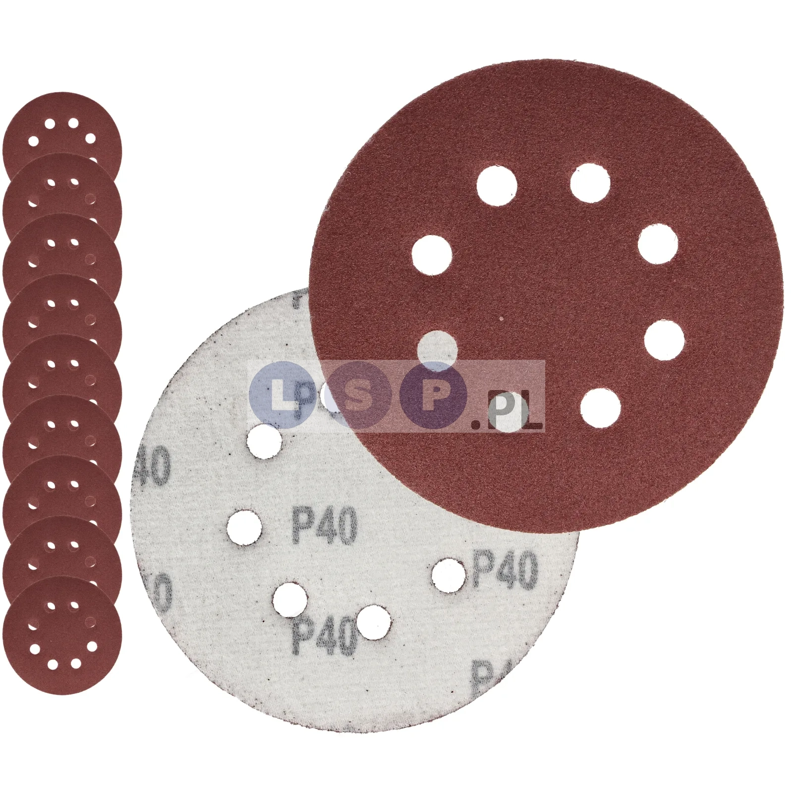 PAPIER ŚCIERNY 125 KRĄŻKI SAMOPRZYLEPNE NA RZEP Z OTWORAMI P40 X10