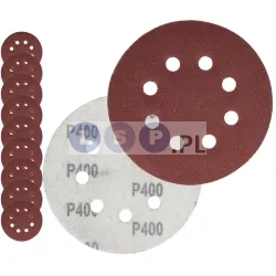 PAPIER ŚCIERNY 125 KRĄŻKI SAMOPRZYLEPNE NA RZEP Z OTWORAMI P400 X10