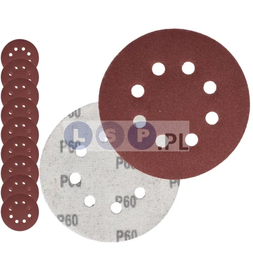 PAPIER ŚCIERNY 125 KRĄŻKI SAMOPRZYLEPNE NA RZEP Z OTWORAMI P60 X10