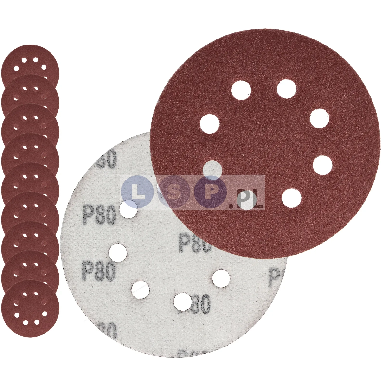 PAPIER ŚCIERNY 125 KRĄŻKI SAMOPRZYLEPNE NA RZEP Z OTWORAMI P80 X10