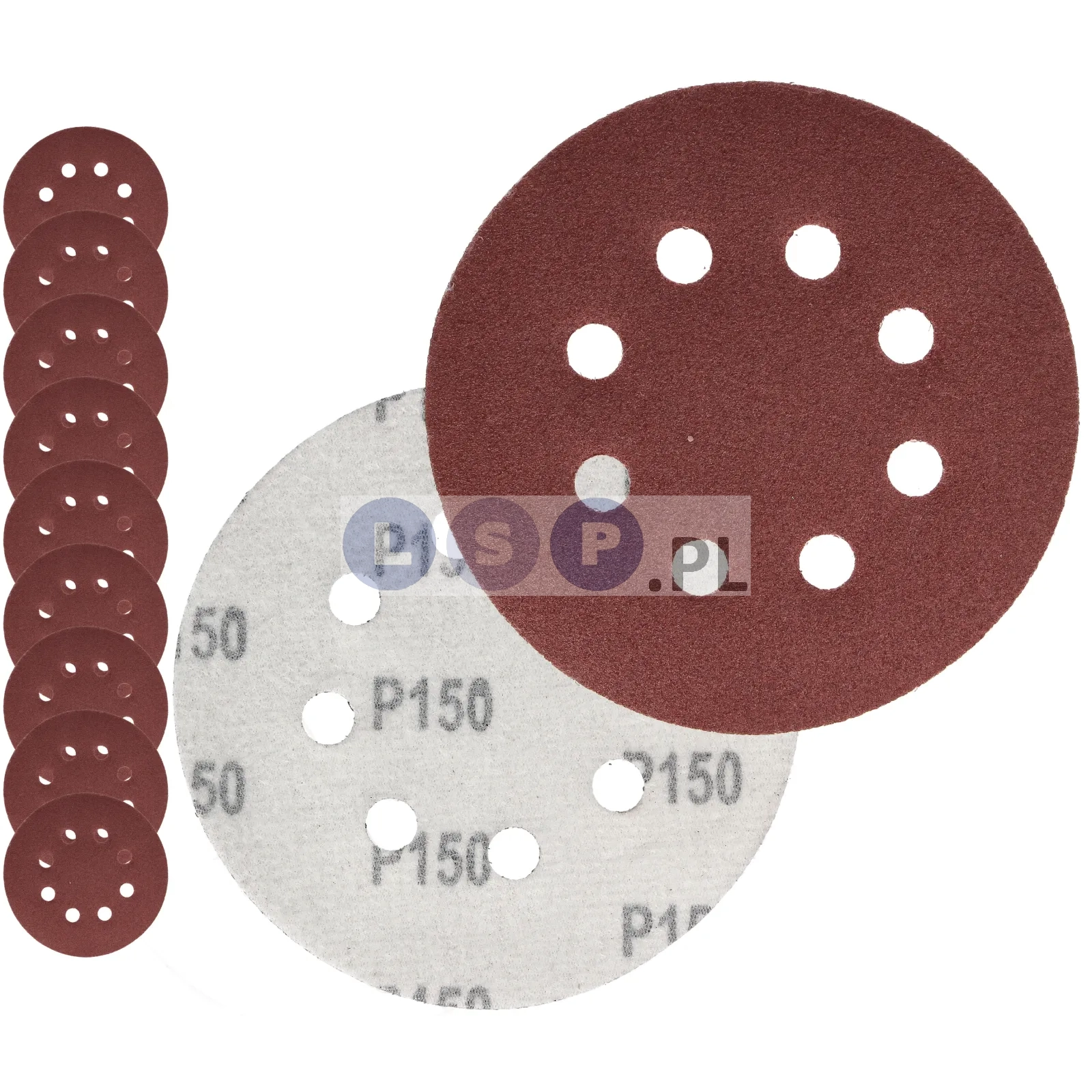 PAPIER ŚCIERNY 125 KRĄŻKI SAMOPRZYLEPNE NA RZEP Z OTWORAMI P150 X10