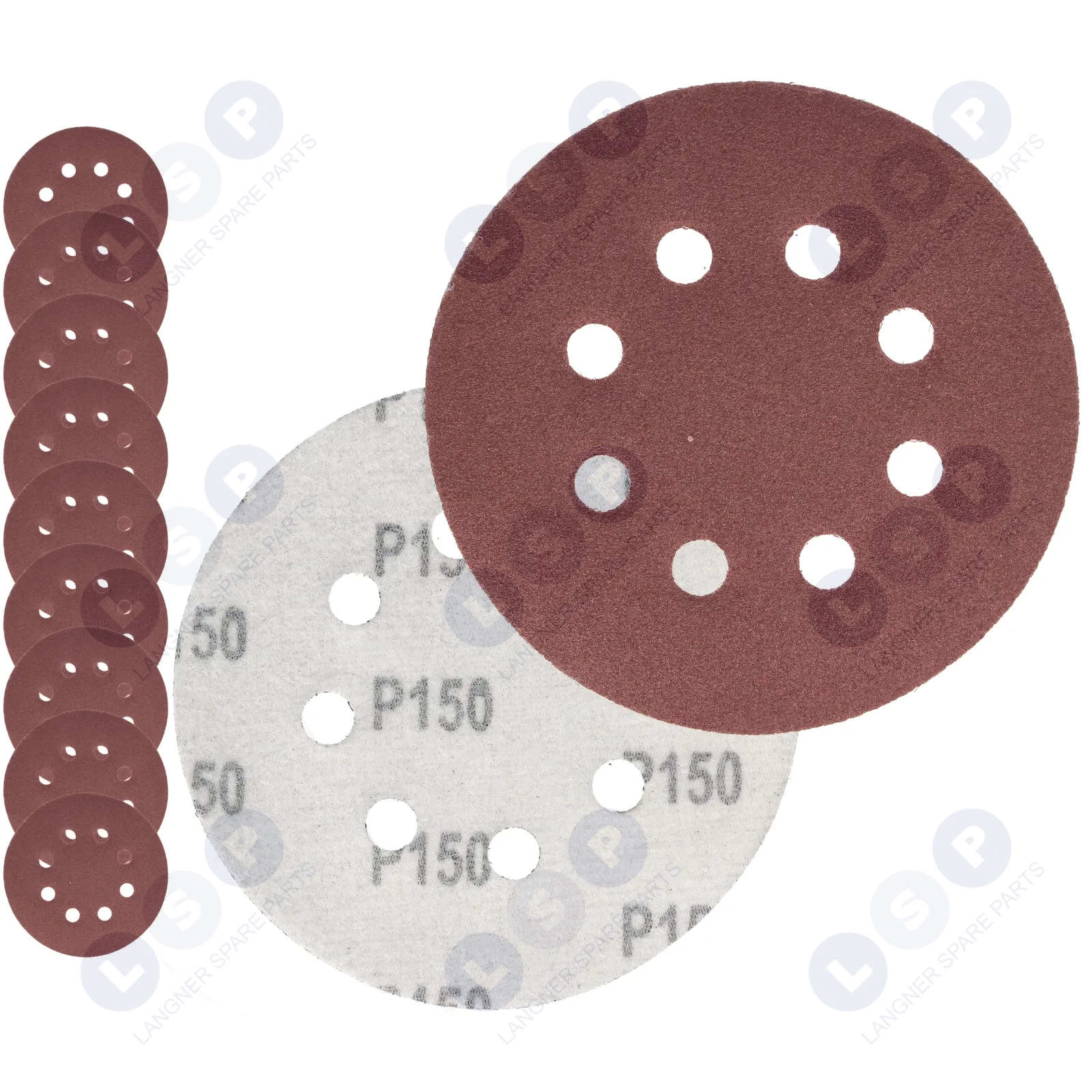 PAPIER ŚCIERNY 125 KRĄŻKI SAMOPRZYLEPNE NA RZEP Z OTWORAMI P150 X10