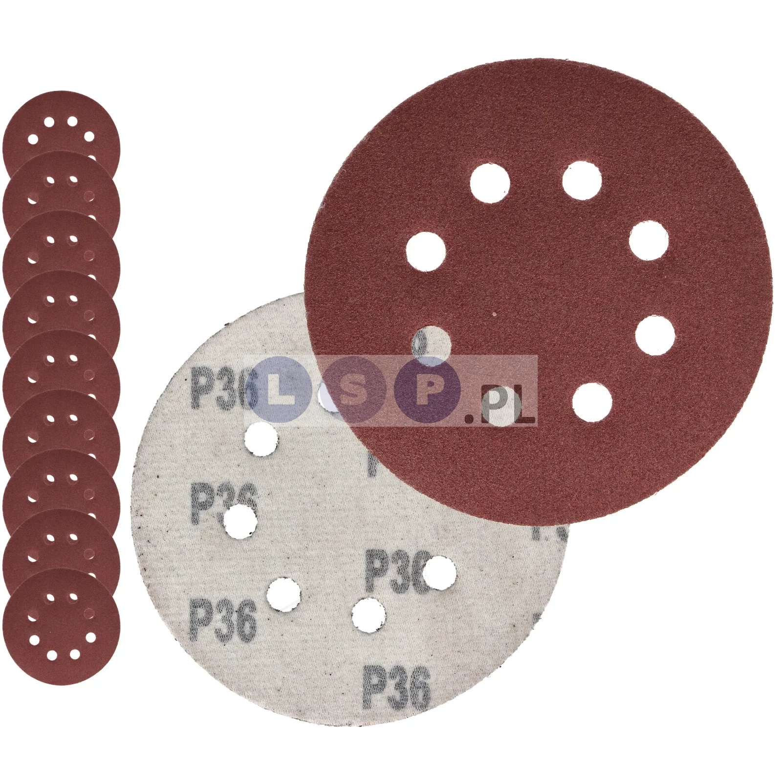 PAPIER ŚCIERNY 125 KRĄŻKI SAMOPRZYLEPNE NA RZEP Z OTWORAMI P36 X10