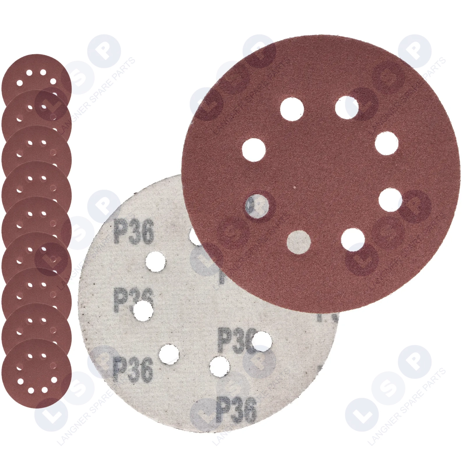 PAPIER ŚCIERNY 125 KRĄŻKI SAMOPRZYLEPNE NA RZEP Z OTWORAMI P36 X10