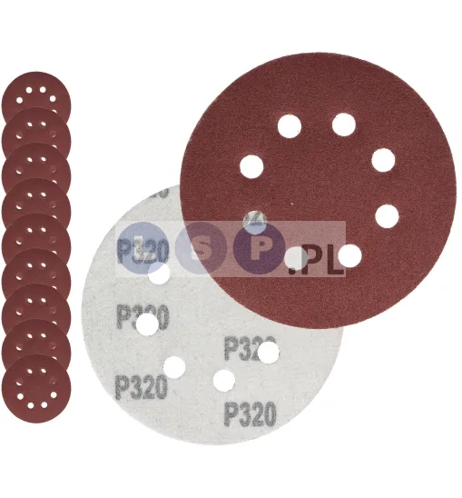 PAPIER ŚCIERNY 125 KRĄŻKI SAMOPRZYLEPNE NA RZEP Z OTWORAMI P320 X10