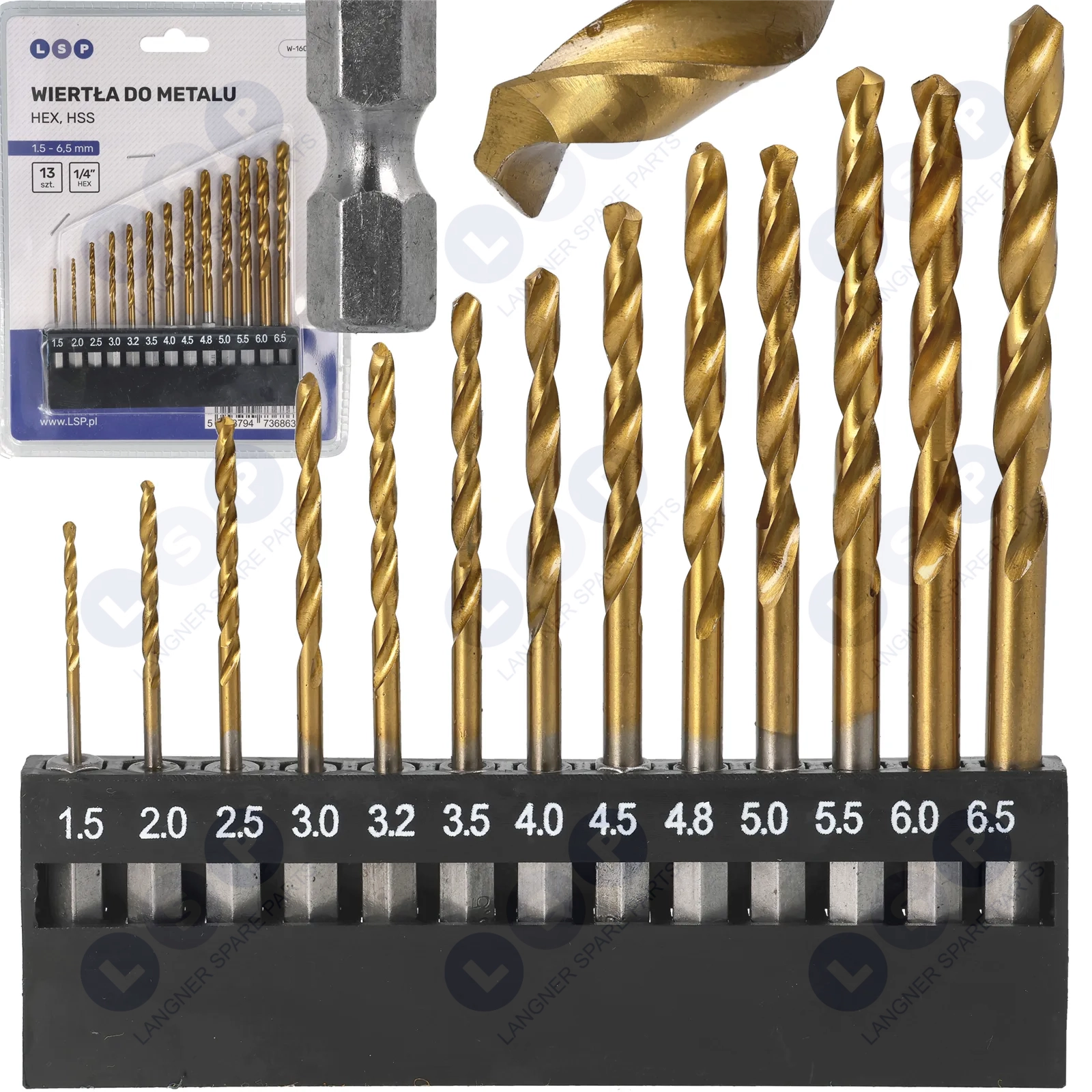 Zestaw wierteł wiertło HSS HEX 1/4 do metalu 1.5 - 6.5 mm 13szt.