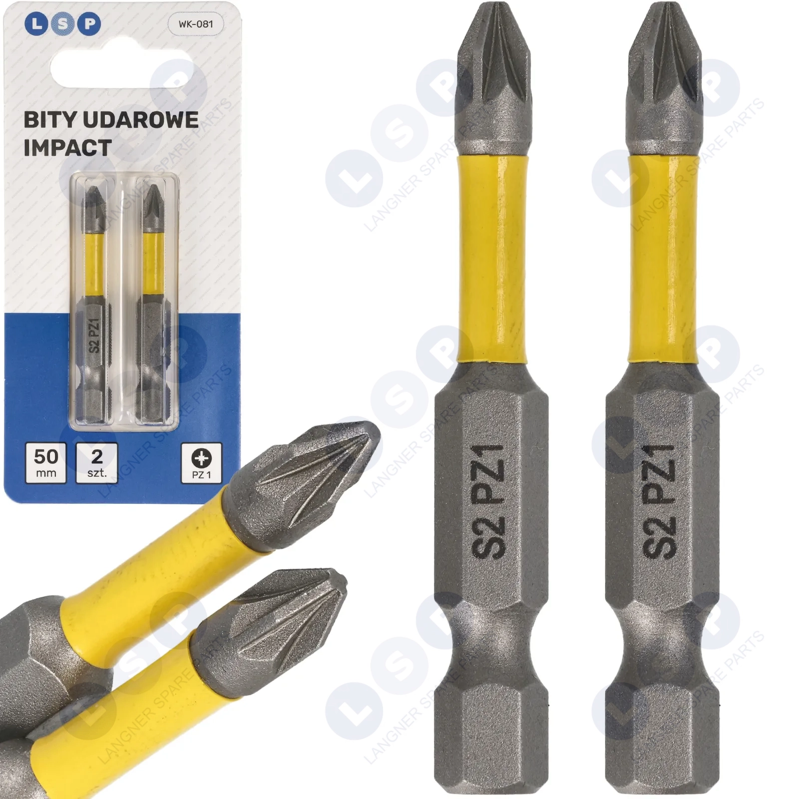 Bit udarowy POZIDRIV PZ1 50 MM LSP IMPACT zestaw bitów 2 SZTUKI