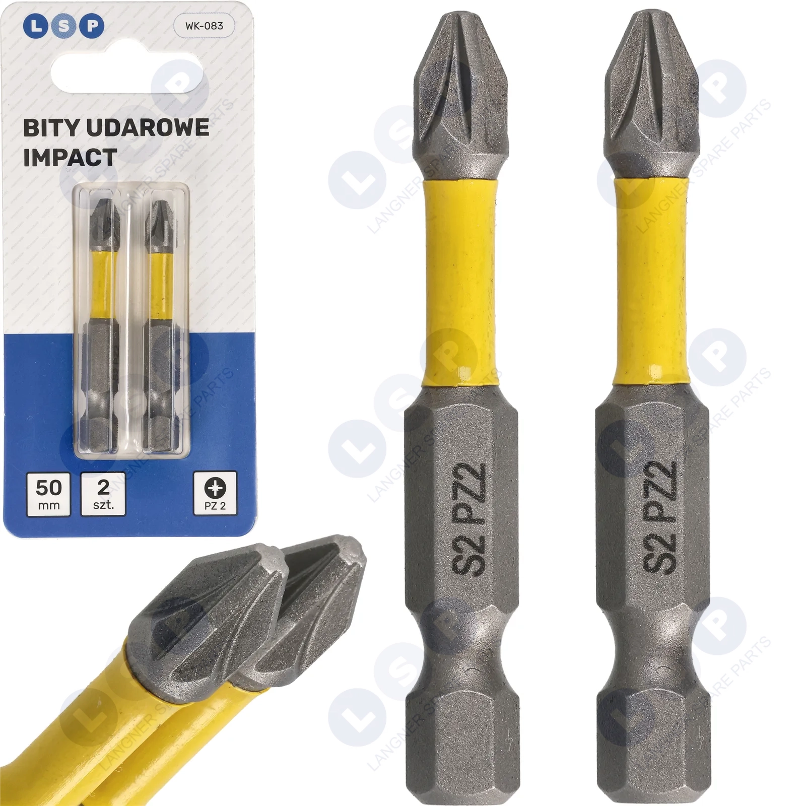 Bit udarowy POZIDRIV PZ2 50 MM LSP IMPACT zestaw bitów 2 SZTUKI