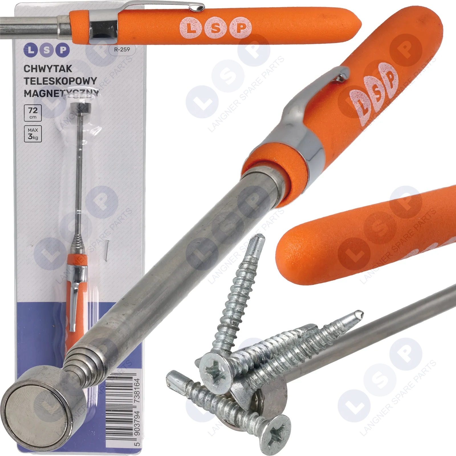 Chwytak magnetyczny teleskopowy z magnesem 72CM mocny 3KG