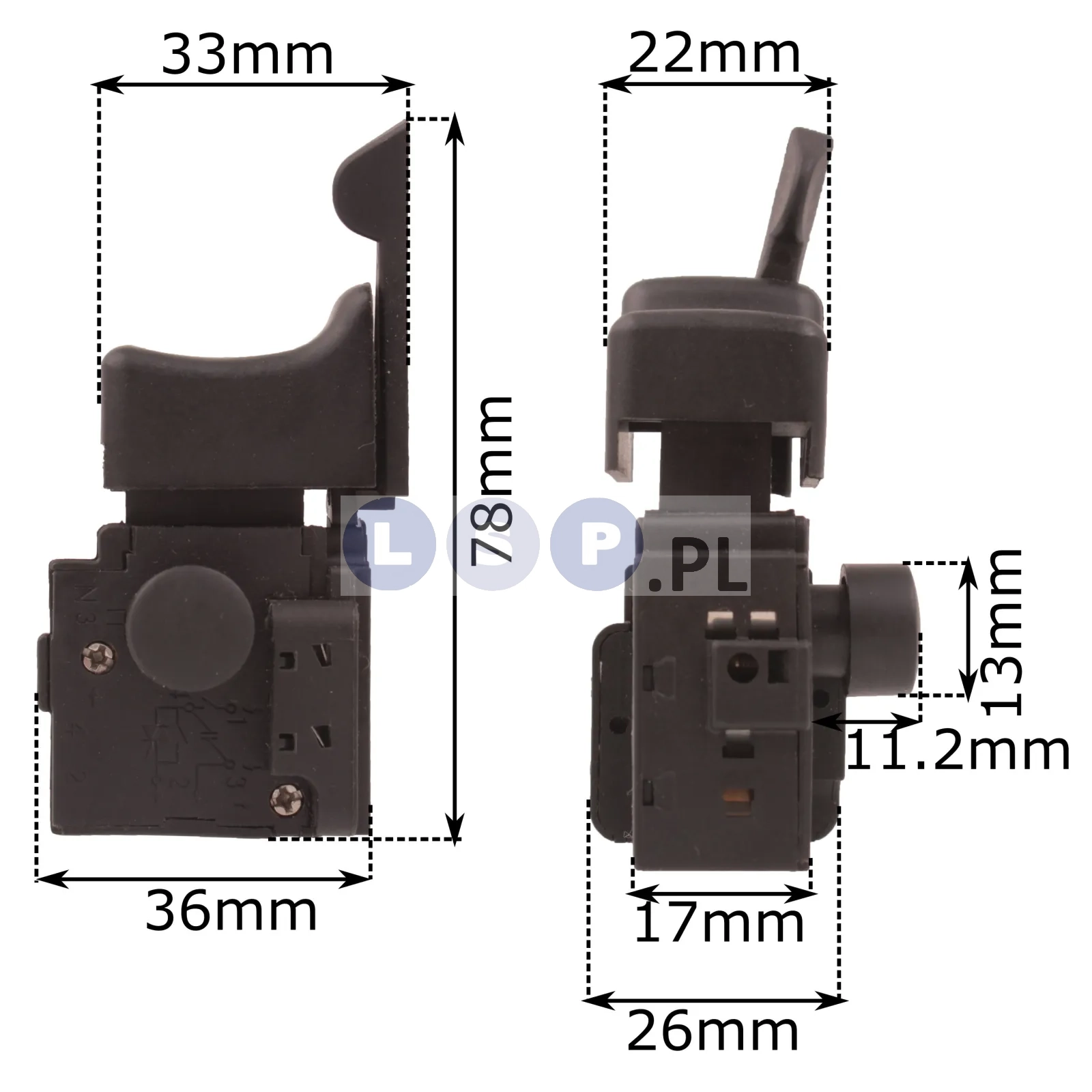 Wyłącznik do chińskiej wiertarki 4A 250V 43-CD426