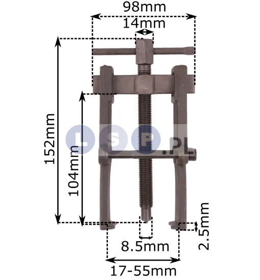 Ściągacz do łożysk 17-55x104mm 2-ramienny sworzni ramion wycieraczek klem alternator