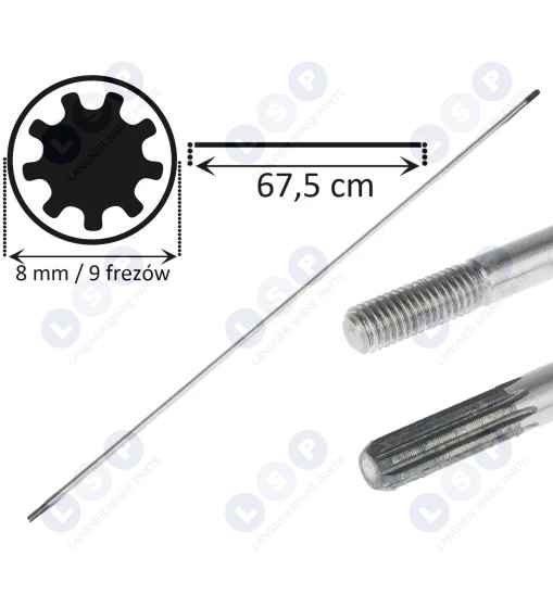 Wałek napędowy oś kosy spalinowej wał 9 frezów 8 mm 67,5 CM