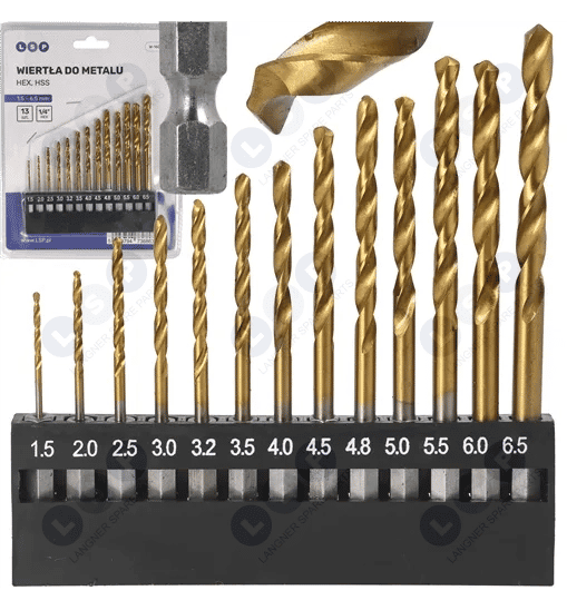Zestaw wierteł wiertło HSS HEX 1/4 do metalu 1.5 - 6.5 mm 13szt.