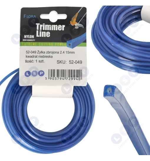 Wzmocniona żyłka Kwadrat 2.4mm x 15m nylon z rdzeniem do podkaszarki kosy